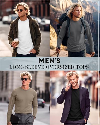 Image of August Alley 4 Pack Men's Big and Tall Cotton Shirts L-7xl, Long Sleeve Oversized Tops Loose Casual Large T-Shirts Basic Tee