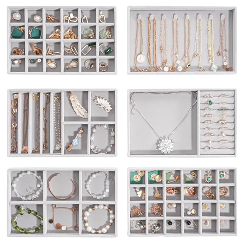 Image of ProCase Stackable Jewelry Organizer Trays for Drawers, Jewelry Drawer Inserts Container Display Case Storage for Earring Necklace Rings Bracelet with Removable Dividers -Grey, 6 Layers