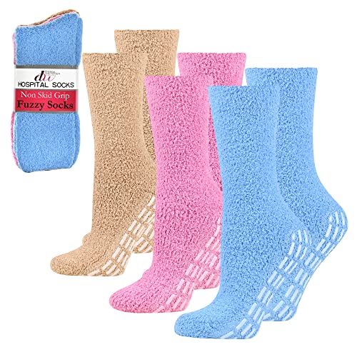 Image of Debra Weitzner Non-slip Hospital Socks Fuzzy Slipper Grip Socks For Women Men 3 Pairs