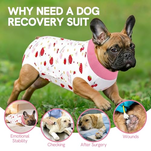 Image of SAWMONG Recovery Suit for Dogs After Surgery Professional, Dog Spay Surgical Suit for Female Dogs, Dog Onesie Bodysuit for Surgery Male Substitute E-Collar Cone, Cherry Pink, X-Small