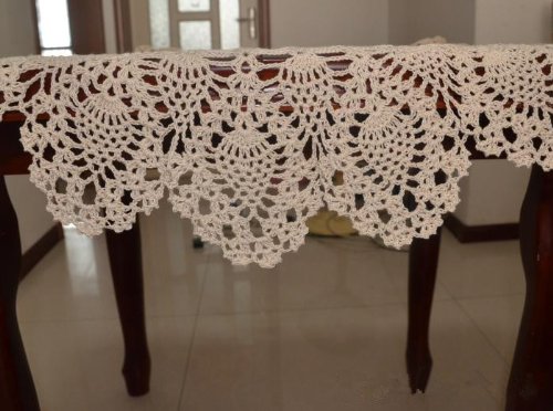 FADFAY Handmade Crochet Doilies Round Tablecloths Cotton Hollow Decorative Beige Table Cover 33.4" - Thumbnail 4