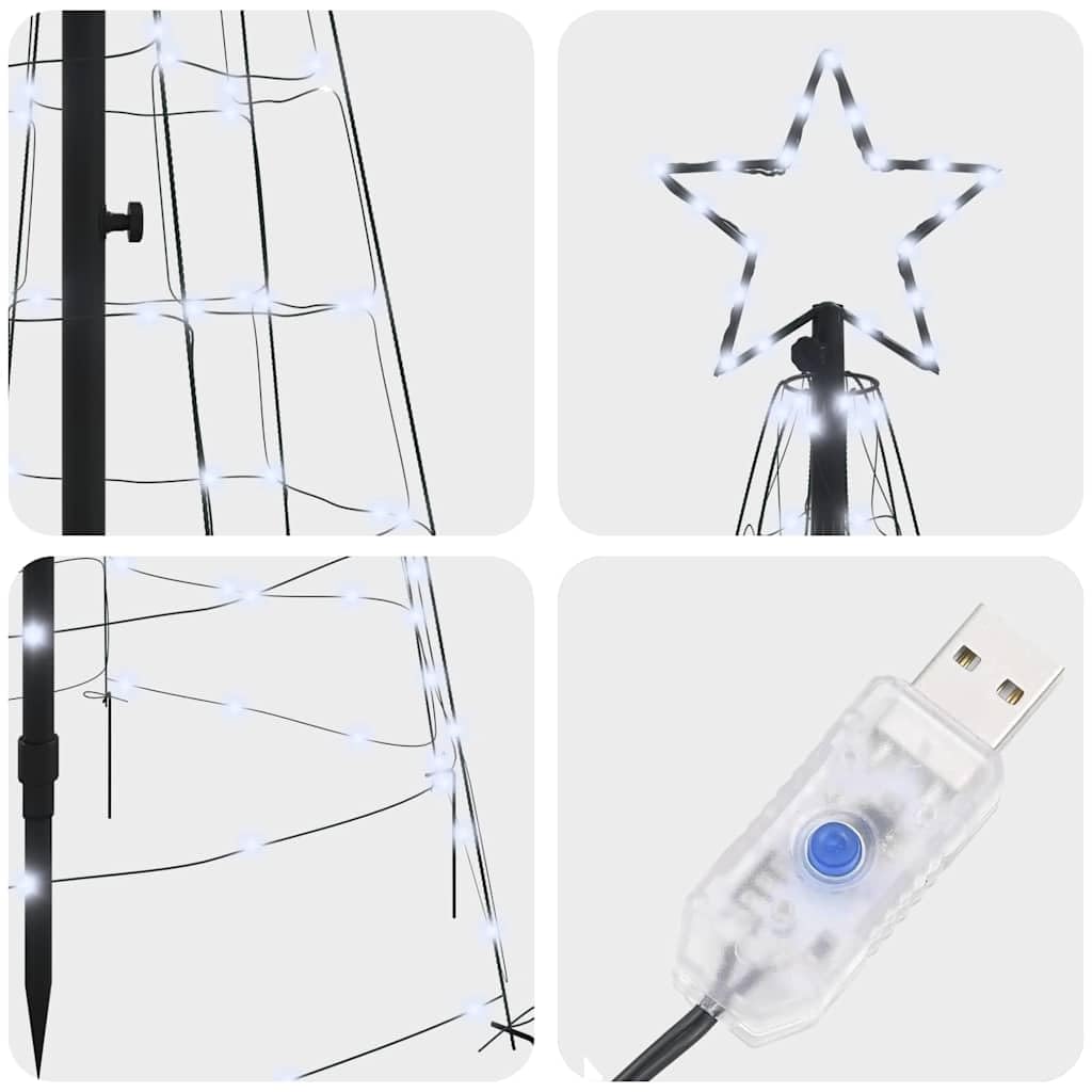 Générique Arbre de Noël LED 250 cm avec Piquets au Sol Blanc Froid Économiseur d'Énergie Fer Robust Usage Intérieur et Extérieur Ambiance Festive pour Salon et Jardin