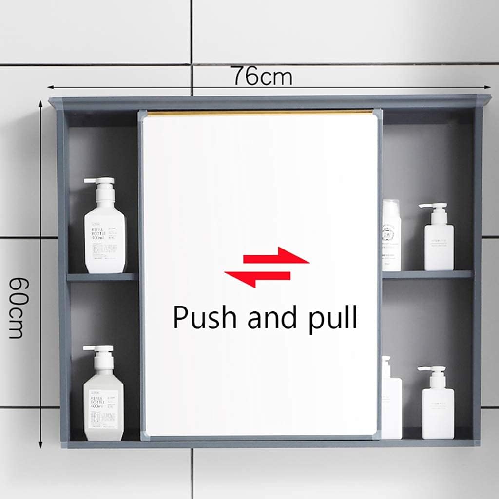 Push-Pull Mirror Cabinet Bath Mirrored Bathroom Cabinet Storage Shelves Wall Mounted White