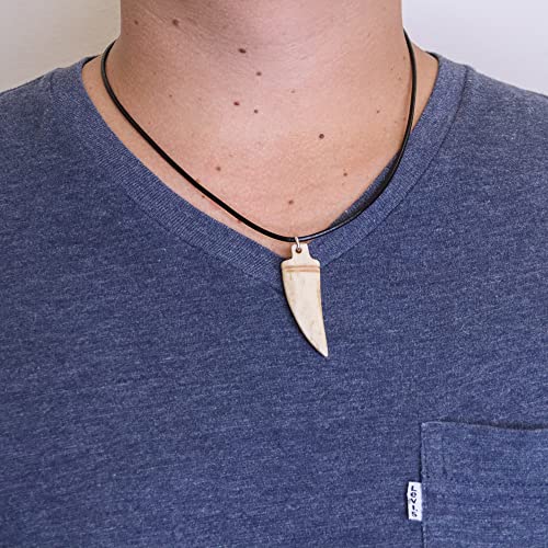 Fablinks Wolf Tooth Necklace for Men, Boys Necklace with Bone Bead Fang Pendant, Dinosaur Teeth Horn Necklaces with Round Leather Cord2