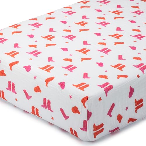 Image of LollyBanks Muslin Crib Sheet, 100% Cotton Fitted Crib Sheets for Girls