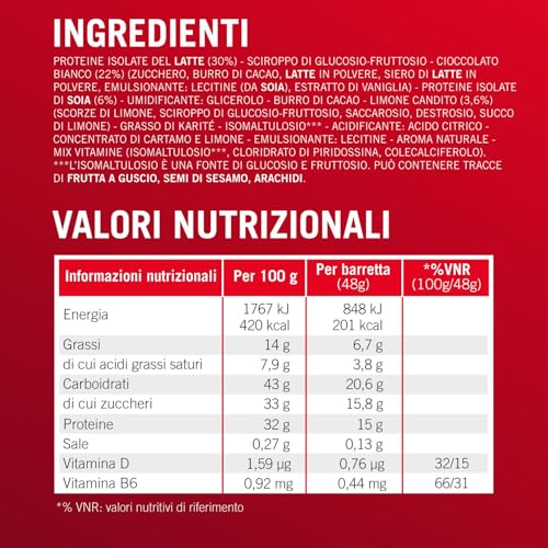 Enervit, Protein Bar 32% Lemon Cake, Barrette Proteiche, 15G Di Proteine, Con Vitamina D E B6, Gusto Lemon Cake, Per Il Recupero Dopo Lo Sport, Senza Glutine, 12 Barrette Da 48G - 6