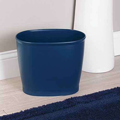Idesign Kent Plastic Oval Wastebasket, Trash Can For Bathroom, Kitchen, Office, Bedroom, 12" X 8" X 10" - Navy Blue #TOP1