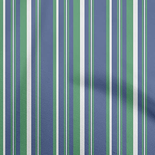 oneOone Cotton Poplin Medium Blue Fabric Stripes Sewing Material Print Fabric by The Yard 42 Inch Wide-GV