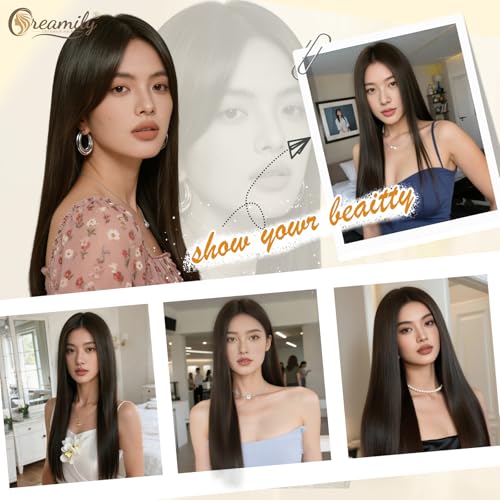 Image of Creamily 18 Inch Long Straight Brown Hair Wig for Women Full Head Natural Looking Synthetic Heat Resistant Wigs for Daily Party Cosplay Use