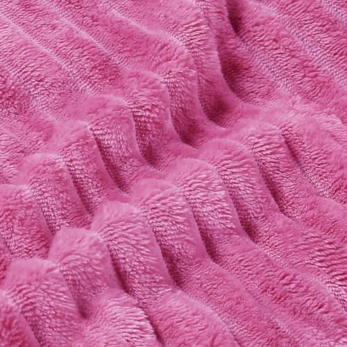 Image of BEDELITE Fleece Blanket Queen Size - 3D Ribbed Jacquard Soft and Warm Decorative Fuzzy Blankets - Cozy, Fluffy, Plush Lightweight Throw Blankets for Couch, Bed, Sofa(Hot Pink, 90x90 inches)