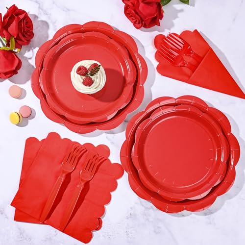 Houuqe 96 Pcs Pink Paper Plates and Napkins Set Party Supplies, Tableware set for 24 Guest include Disposable Pink Scalloped Plates, Napkins and Forks for Baby Shower Bridal Shower Wedding - Image 3