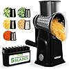 NutriChef 5 in 1 Cheese Grater & Shredder | 5 Different Blades for Thin, Thick, Julienne Strips, Wavy, Straight Strips | Includes Hand Crank, Strong Suction Base & Storage Container | Black