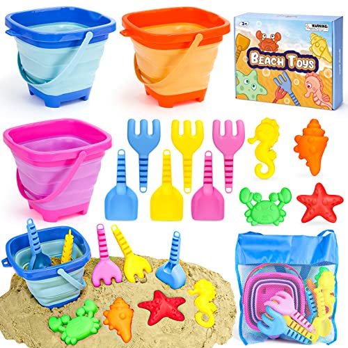 YIMORE Juguetes Playa,14 PCS Juguetes Playa Niños Bebe con Cubo Playa Plegable, Bolsa Juguetes Playa, Palas Infantil, Juguete de Exterior Regalo para Niño Niña