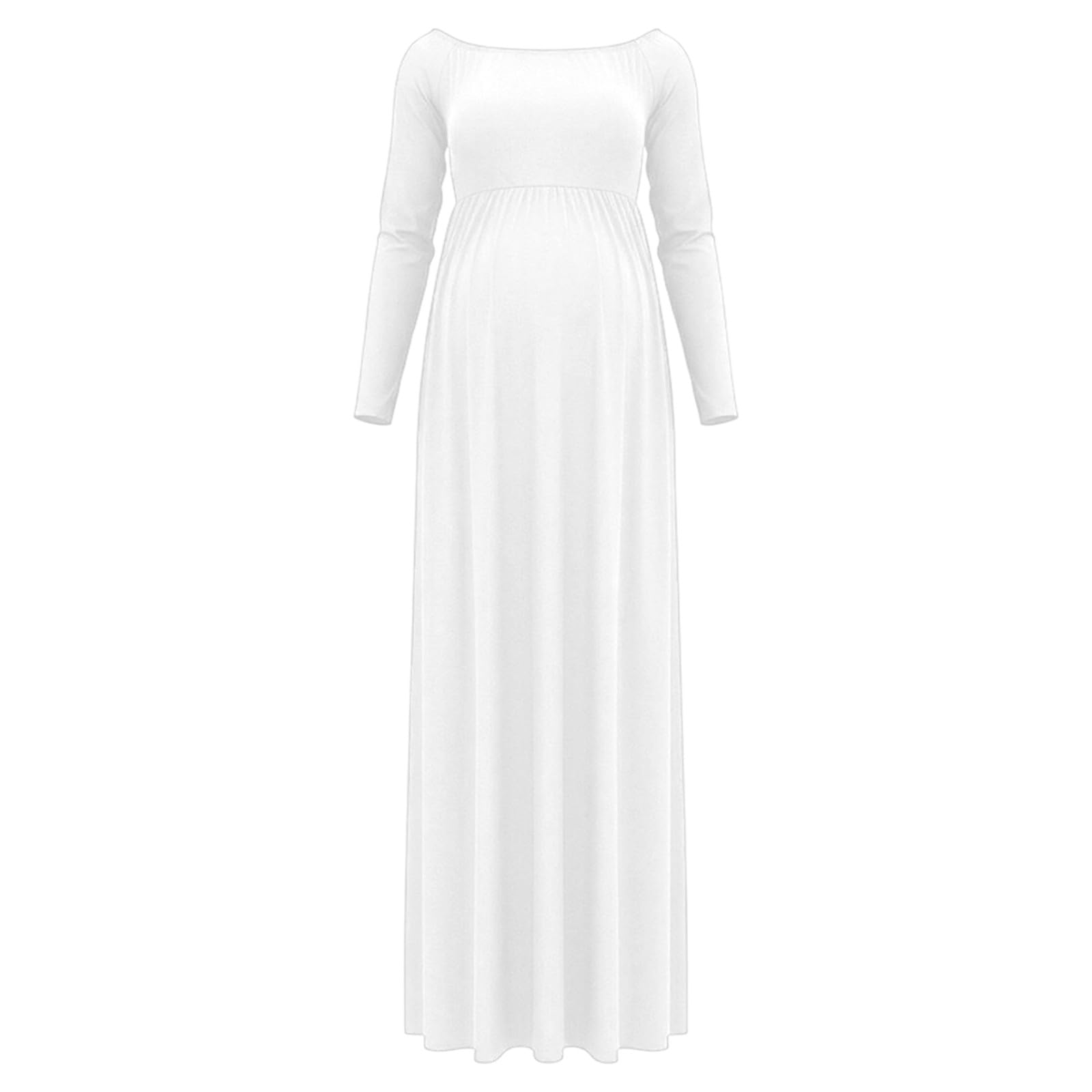 Generisch 2026 Elegantes Umstandskleid für Fotoshootings mit schulterfreiem Ausschnitt Langen Ärmeln für eine schlanke Passform (bodenlang) (White XXL)