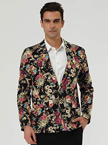 uxcell Men's Suit Blazer Slim Fit Floral Printed One Button Prom Jacket Sport Coat3