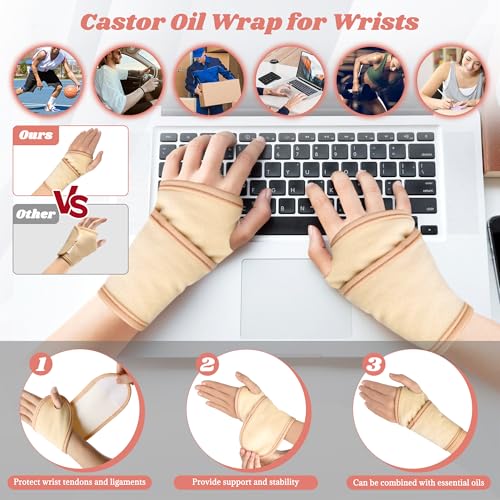 Image of Castor Oil Pack Wrap, 12 Pcs Reusable Castor Oil Pack Kit Organic Cotton for Shoulder Hands Neck Waist Chest Knees and Feet, Adjustable Compress Pads for Entire Body