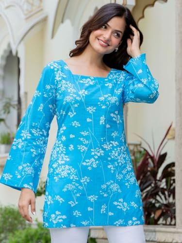 Image of Women's Cotton Printed A-line Straight Short Kurti