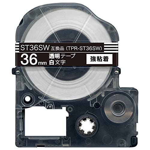 キングジム用 テプラ PRO 互換 テープカートリッジ ST36SW 36mm 強粘着 透明テープ 白文字