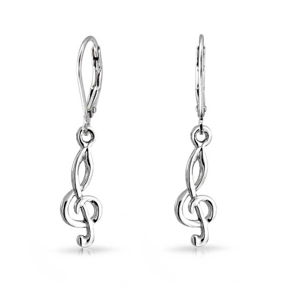 Bling JewelryMusic Teacher Student Musician Treble Clef Musical Note Lever back Dangle Earrings Pendant For Women Teen Yellow Gold Plated .925 Sterling Silver