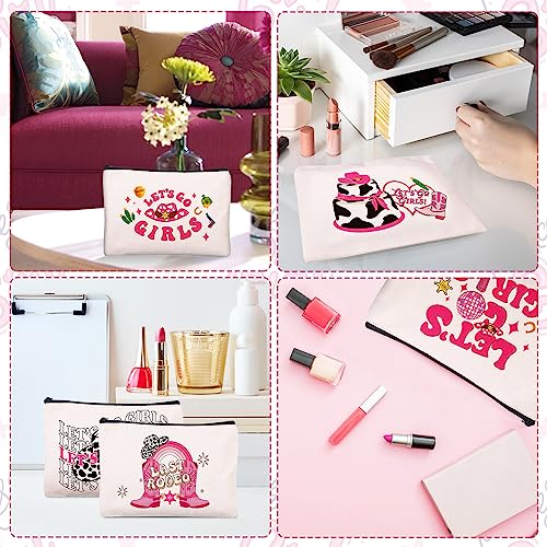 Disco Cowgirl Cosmetic Makeup Bag 9PCS Bachelorette Party Favor Bags Cowgirl Birthday Party Decorations Supplies Gift Canvas Cosmetic Travel Pencil Bags Pouch with Zipper for Women3