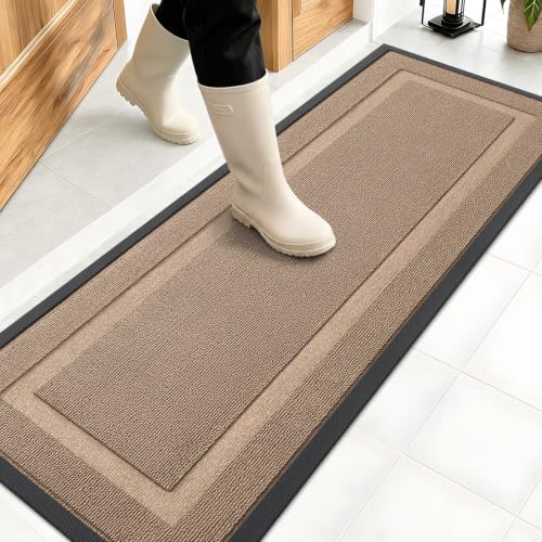 Image of OLANLY Front Door Mat Indoor Outdoor Entrance, Waterproof All-Season, All-Weather Doormat, Sturdy Natural Rubber, Low Profile, Easy Clean Patio Porch Entryway Mat, 47x17, Mocha