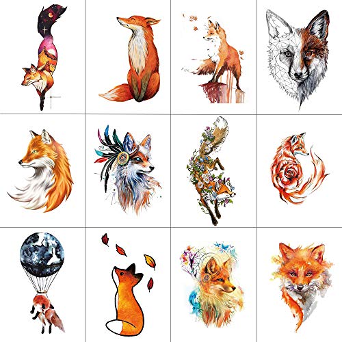 WYUEN 12 PCS/lot Wolf Temporary Tattoo Sticker for Women Men Fashion Body Art Adults Waterproof Hand Fake Tatoo 9.8X6cm FW12-01 (FW12-02B)