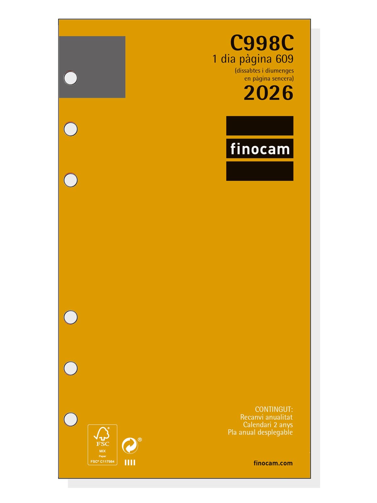 Finocam - Annual Refill Classic 2026 1 Day Page January 2026 - December 2026 (12 months) Catalan