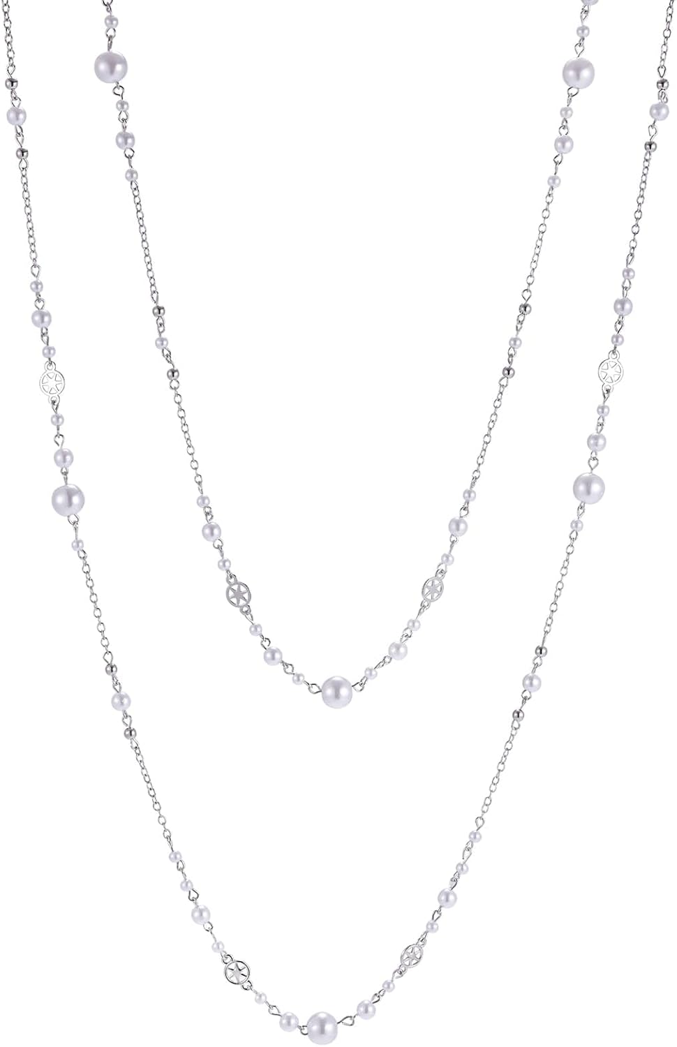 Long Layered Pearl Necklace for Women, Elegant Imitation Pearl Pendant Statement Jewelry for Wedding Christmas Party