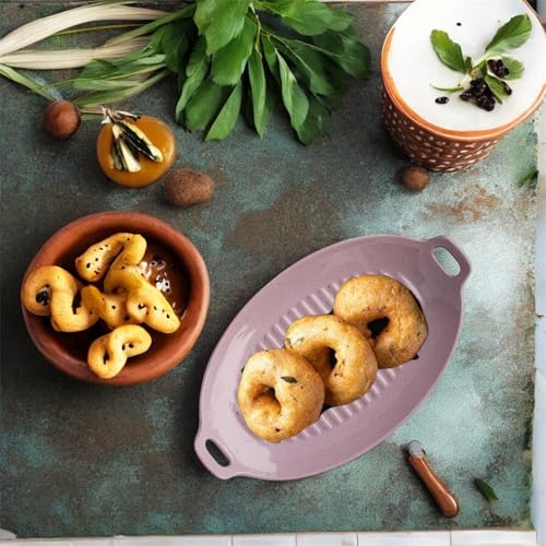 Image of Serving Platter | Melamine Snack Platter | Multi-Purpose Kitchen Serving Platter | Versatile Chip and Dip Tray for Snacks, Starters & Desserts | Lightweight & Dishwasher Safe | Set of 3 (PINK)