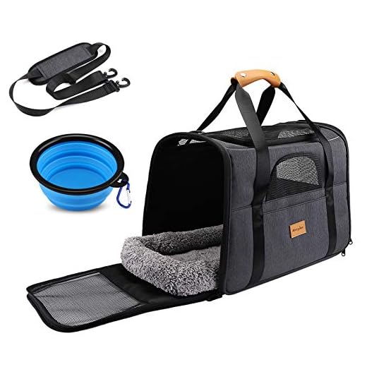 Cat Carrier Dog Carrier, Pet Travel Carrier Airline Approved for Small Dogs Puppies or Cats of 15lbs, Portable Pet Transport Bag with Adjustable Shoulder Strap + Removable Soft Cushion + Foldable Bowl