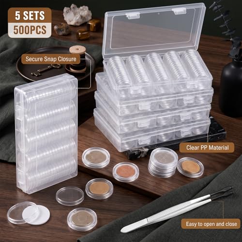 Set con 500 cápsulas de monedas plásticas transparentes miniatura 7