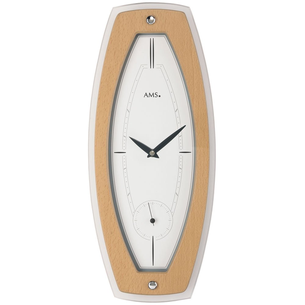 AMS 9357 Quartz Wall Clock with Wooden Casing Beech Veneered Mineral Glass