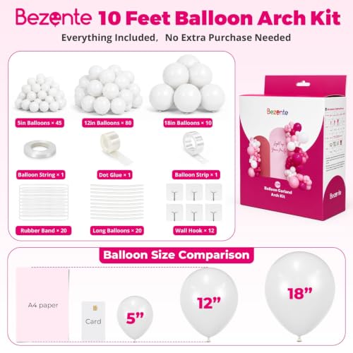 Image of Bezente 10FT White Balloon Garland Arch Kit for Backdrop Arch Stand 135 Pcs
