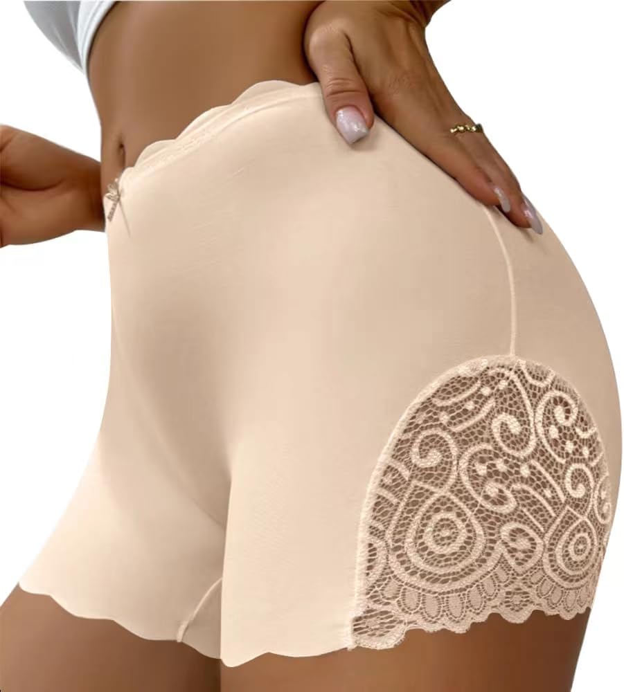 Boxer Femme Shorty Anti Frottement Cuisse Femme Panty sous Vetements Feminins sans Couture Invisible Boxer Shorts Culotte de Sécurité Panty Dentelle Legging pour Robe Jupe ou Pantalons