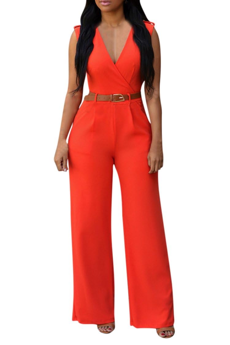 Jumpsuits for Women Dressy V Neck Sleeveless Wide Leg Long Pant Rompers Business Casual Outfits
