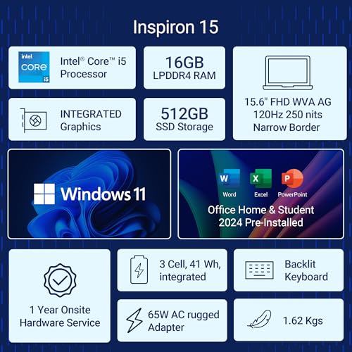 Dell Inspiron 3530 Laptop, 13th Gen Intel Core i5-1334U Processor, 16GB, 512GB SSD, 15.6"(39.62cm) FHD 120Hz 250 nits, Backlit KB, Windows 11 +... - Image 2