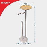 Vista 8 de Soporte para papel higiénico con bandeja grande de bambú de 7.9 pulgadas, base de mármol más pesada de 2.2 libras, soporte de papel de pie