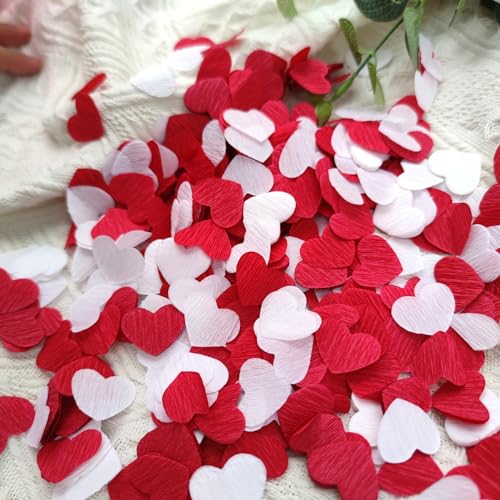 Image of Red White 1 inch Heart Confetti for Table Decor Anniversary Engagement Wedding Party Bridal Shower Valentines 1000 Count