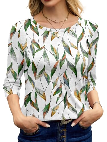 NORACORA 3/4 Length Sleeve Womens Tops Crew Neck T Shirts for Women 2025 Printed Bacic Tops4