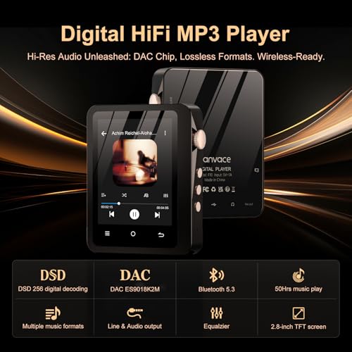 Image of HiFi MP3 Player with Bluetooth 5.3, Lossless DSD High-Resolution Digital Audio Music Player, 64GB Portable Audio Player with 2000mAh Battery, Support up to 256GB