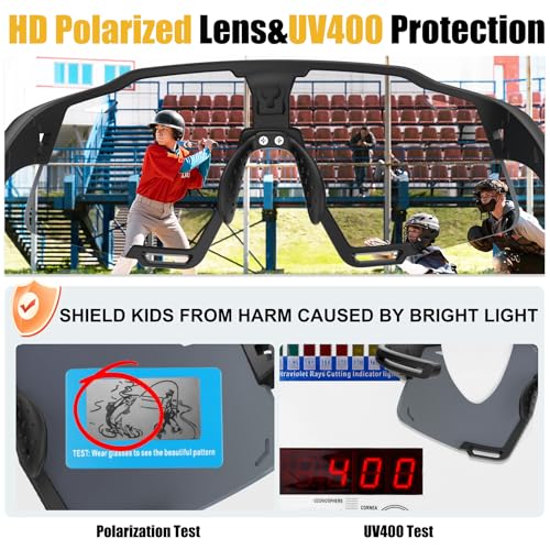 Image of X-TIGER Polarized Kids Sunglasses Youth Baseball Sunglasses UV400 Boys Girls Sports Sun Glasses for Softball Cycling Scooter
