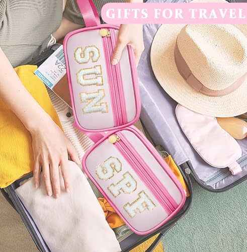 Image of COSHAYSOO Clear Sunscreen Bag Makeup Toiletries Pouch Beach Vacation Essentials Summer Travel Stuff Accessories Personalized Graduation Gifts for Her Women College Teen Girls Teacher Nurse Pink SUN