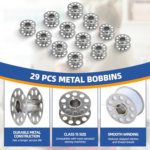 image for Ahviesli 29 Pcs Metal Bobbins for Sewing Machine – Class 15 Size, Co