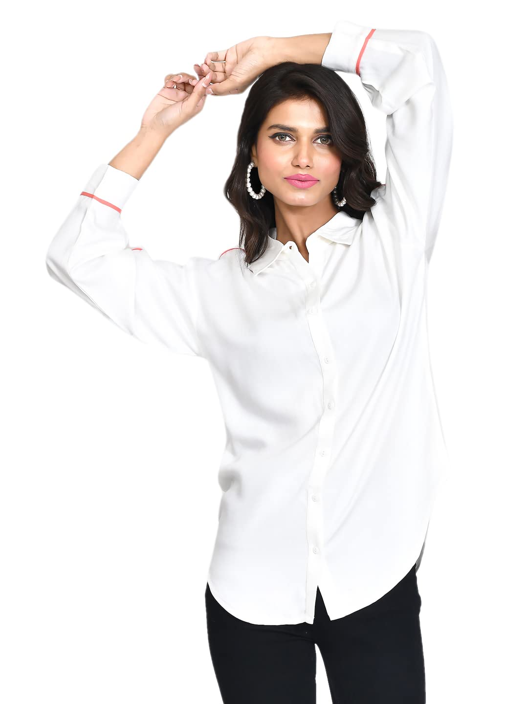 Zink London Women's White Solid Oversized Shirt