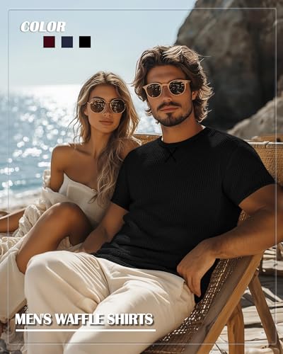 Riyiper 3 Pack Men's Big and Tall Waffle Knit T-Shirts XL-5XL Casual Textured Summer Short Sleeve Tops Crew Neck Basic Tee3