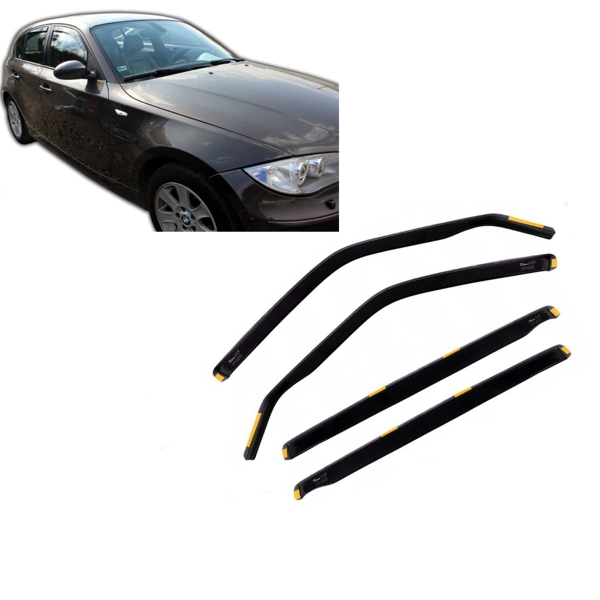 J&J AUTOMOTIVE Windabweiser passend für BMW 1 Series E87 5-Türer 2004-2012 4tlg, Heko Regenabweiser Vorne Hinten Getönt Dunkel Passform