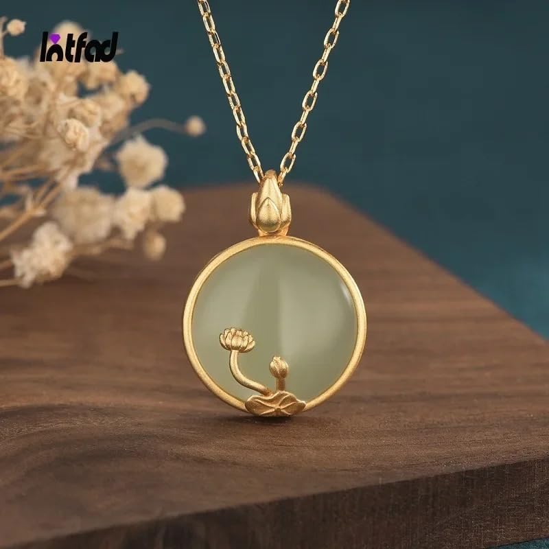 Image of 925 Sterling Silver Lotus Necklace For Women - 14K Gold Filled Lotus Flower Original Pendant Necklaces Lotus Leaf Necklace, Lotus Flower Pendant Necklace, Lotus Flower Necklace