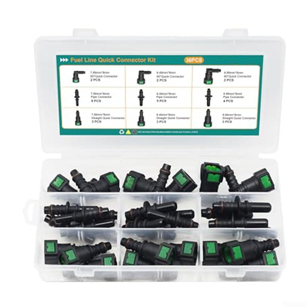 Set di 30 connettori rapidi per tubi carburante, PA12 in nylon SAE per tubo ID da 8 mm, kit di riparazione per aria, acqua, olio