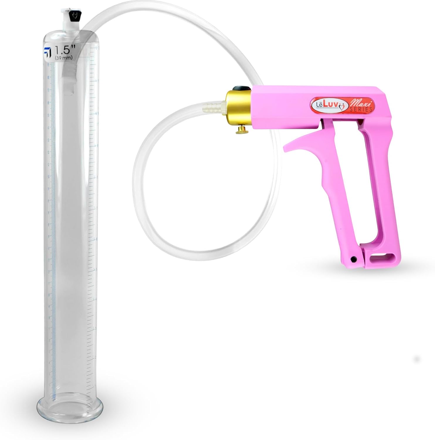 LeLuv Penis Pump Maxi Pink Nylon Handle with Clear Hose - 12 inch Length x 1.50 inch Diameter Cylinder