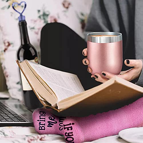 Vaso de vino de acero inoxidable con calcetines de vino, regalo de 250 ml, doble pared, con tapa y cepillo de pajita… - Imagen 6